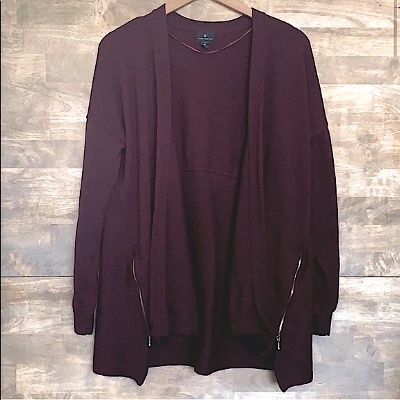 »—Worthington—«Gorgeous Maroons Open Front Knit Cardigan Sweater w/Zipper Detail - Picture 1 of 11